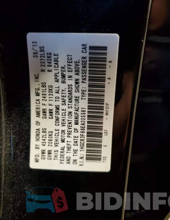 1HGCR3F88EA005581 Photo# 12