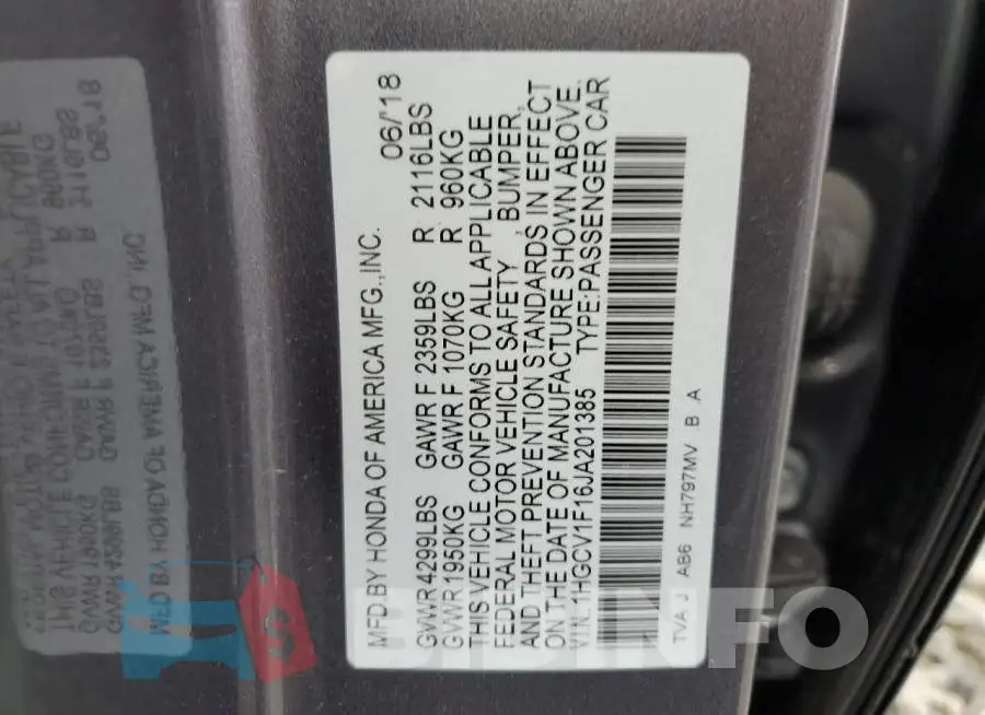 1HGCV1F16JA201385 Photo# 12