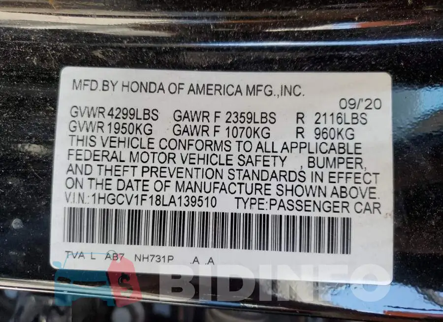 1HGCV1F18LA139510 Photo# 13