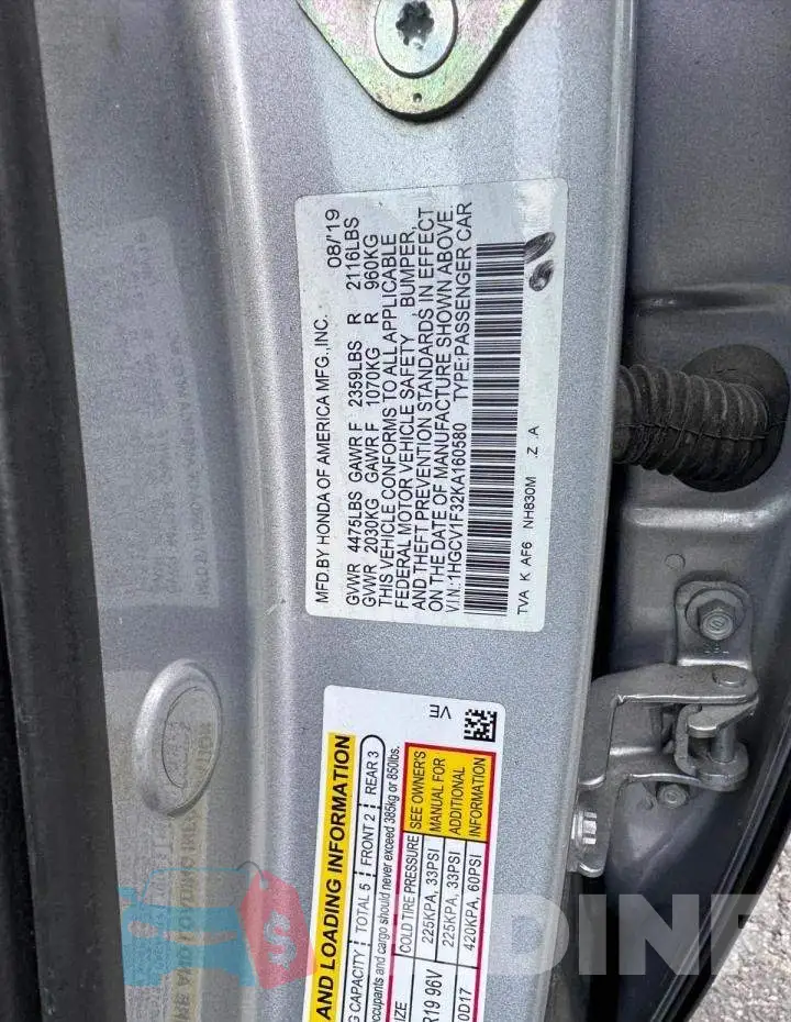 1HGCV1F32KA160580 Photo# 10