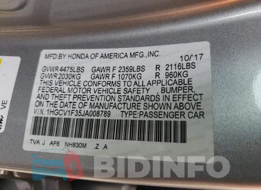 1HGCV1F35JA008789 Photo# 12