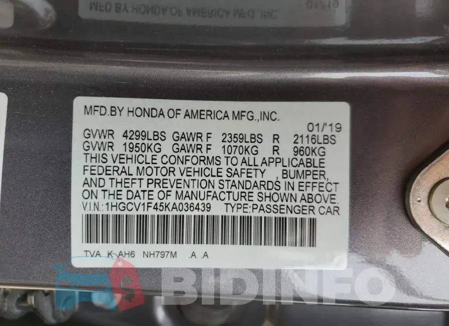 1HGCV1F45KA036439 Photo# 12