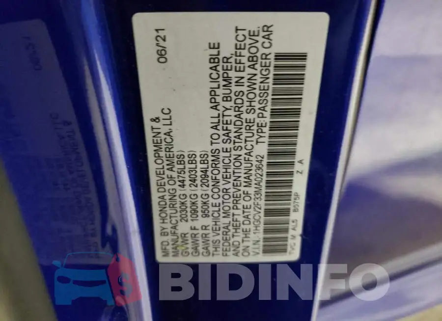 1HGCV2F33MA023642 Photo# 13