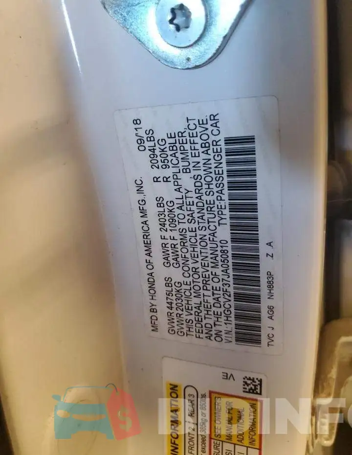 1HGCV2F37JA050810 Photo# 12