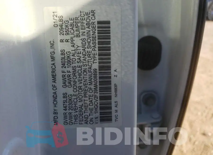 1HGCV2F39MA008899 Photo# 12