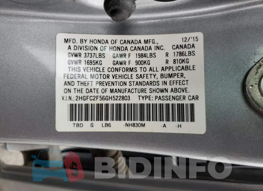 2HGFC2F56GH522803 Photo# 12