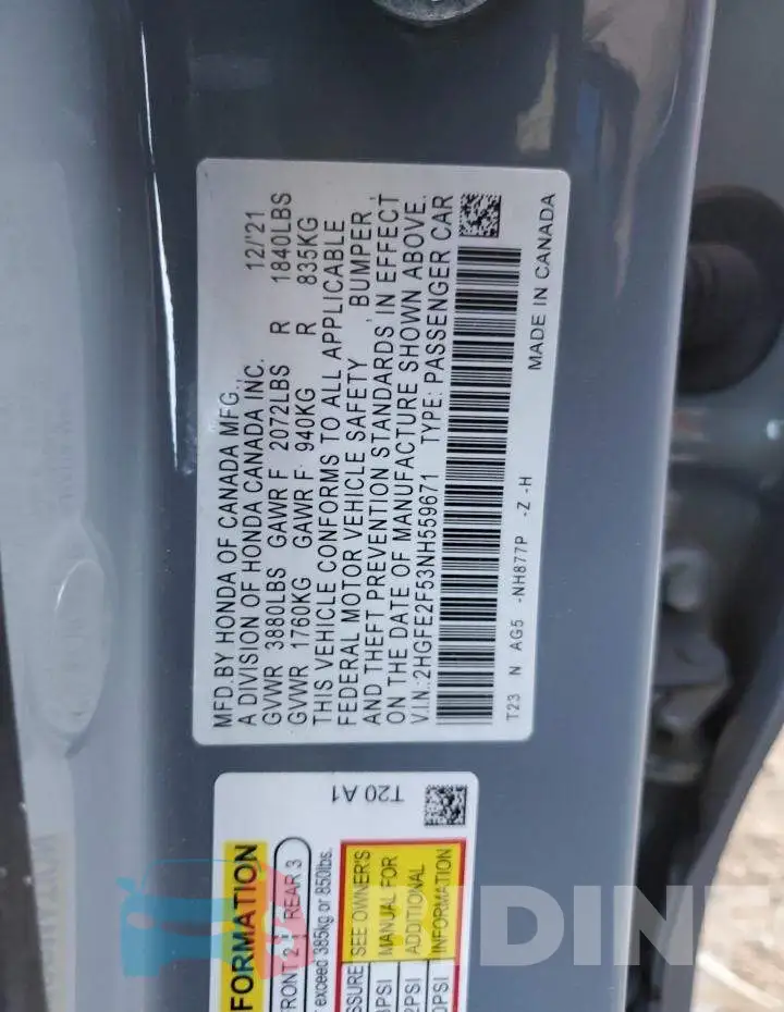 2HGFE2F53NH559671 Photo# 12