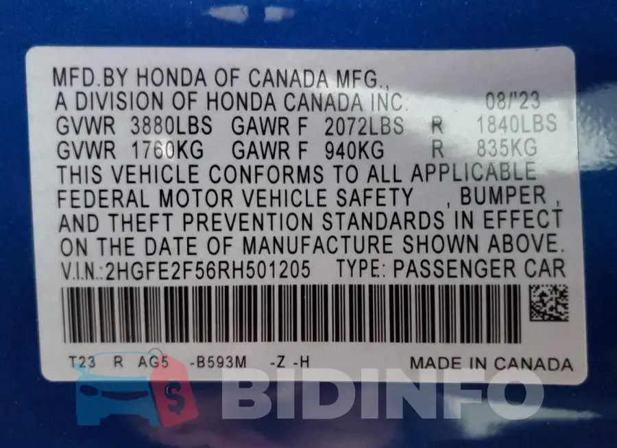 2HGFE2F56RH501205 Photo# 12