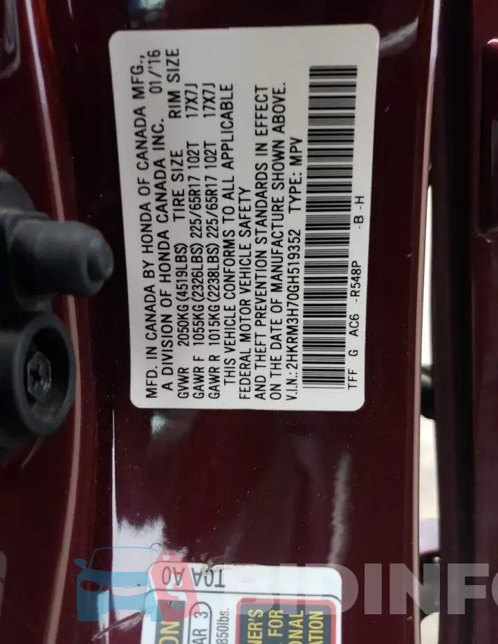2HKRM3H70GH519352 Photo# 13