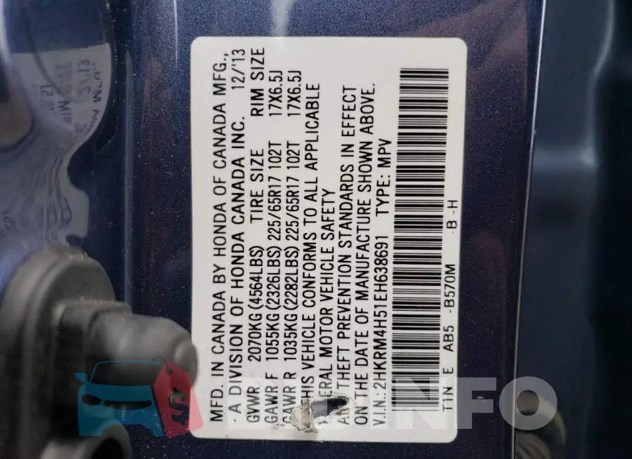 2HKRM4H51EH638691 Photo# 12
