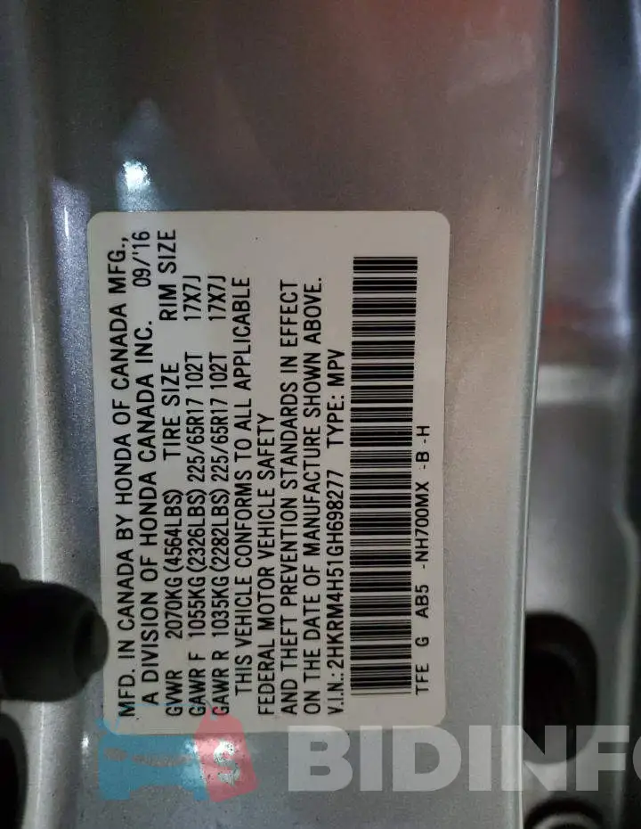 2HKRM4H51GH698277 Photo# 13