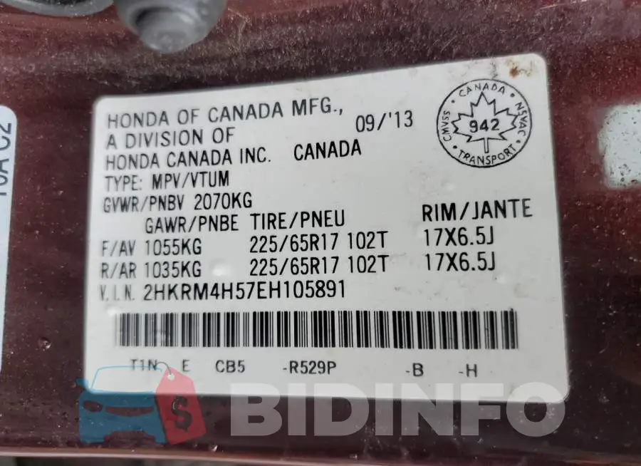 2HKRM4H57EH105891 Photo# 13