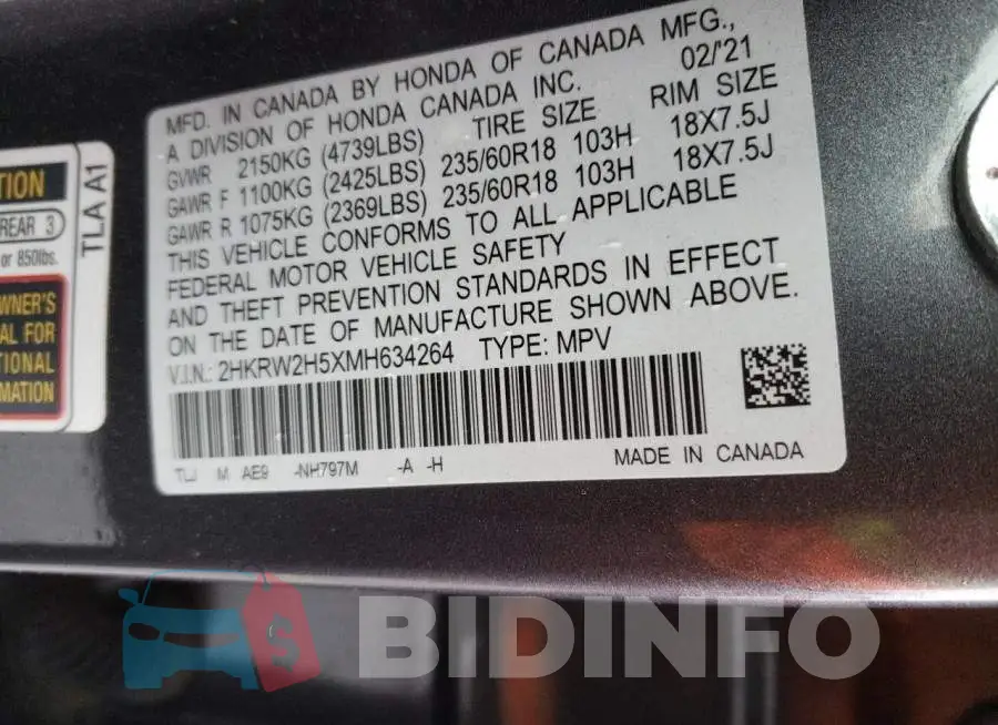 2HKRW2H5XMH634264 Photo# 13
