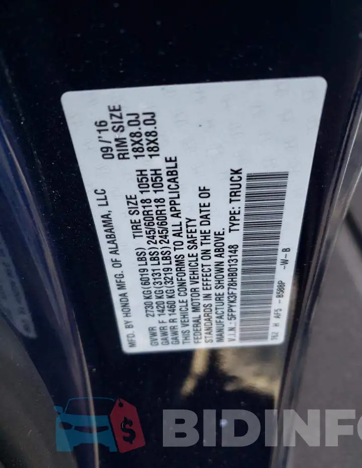 5FPYK3F78HB013148 Photo# 12