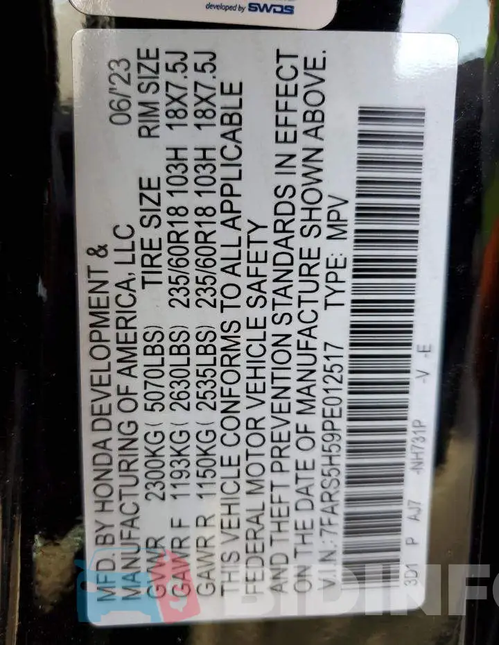 7FARS5H59PE012517 Photo# 14