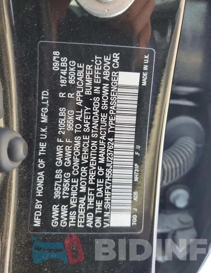 SHHFK7H56JU237624 Photo# 12