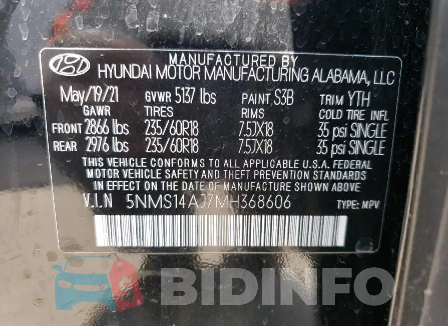 5NMS14AJ7MH368606 Photo# 13