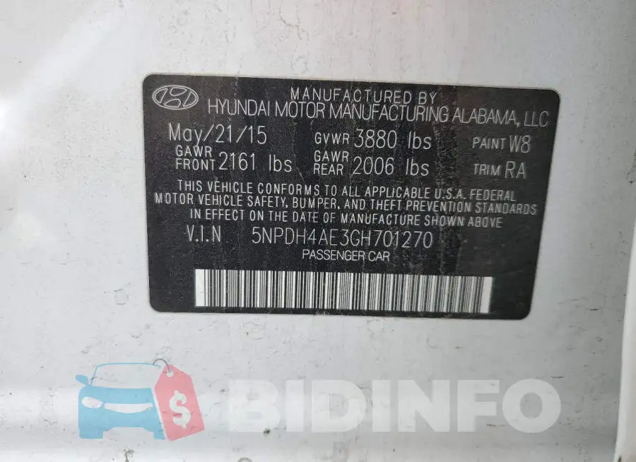 5NPDH4AE3GH701270 Photo# 13