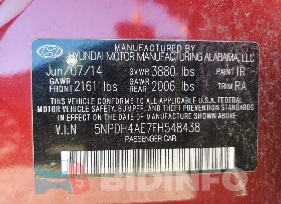 5NPDH4AE7FH548438 Photo# 13