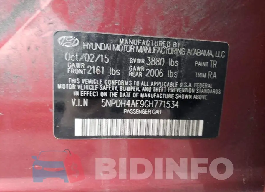 5NPDH4AE9GH771534 Photo# 12