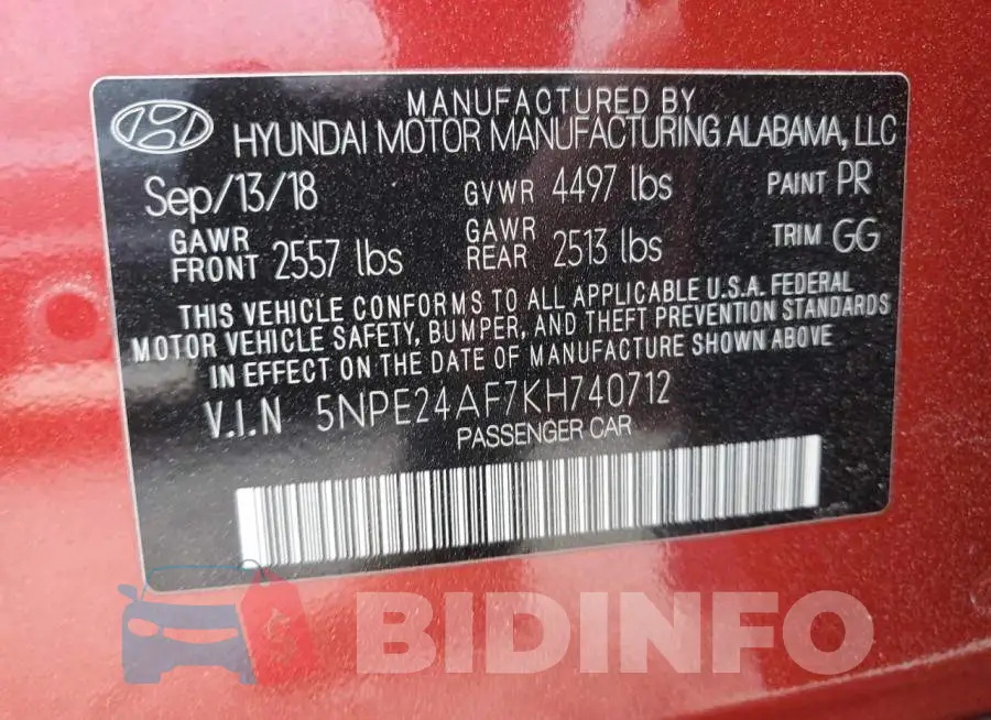 5NPE24AF7KH740712 Photo# 13