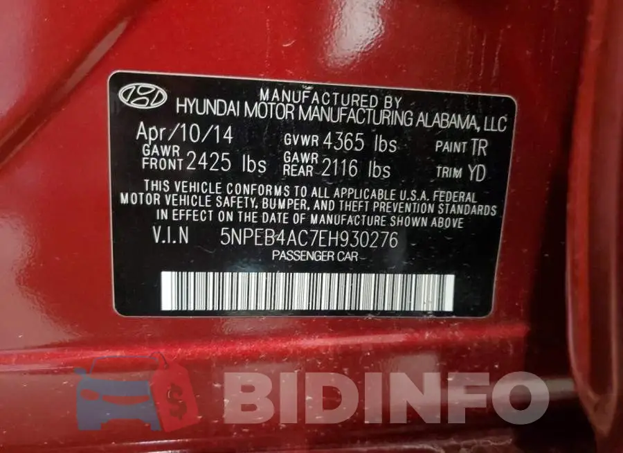 5NPEB4AC7EH930276 Photo# 12