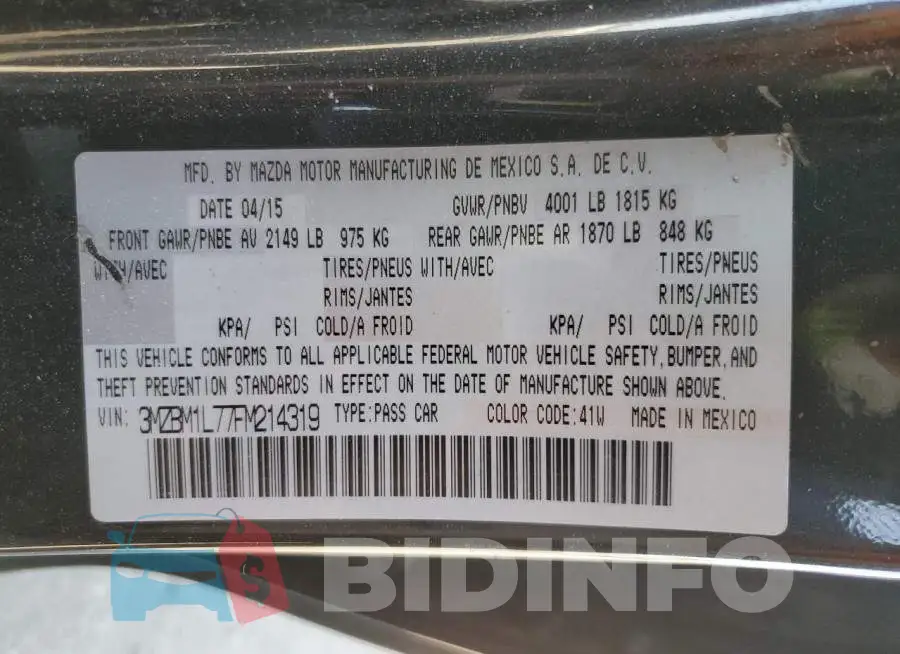 3MZBM1L77FM214319 Photo# 13
