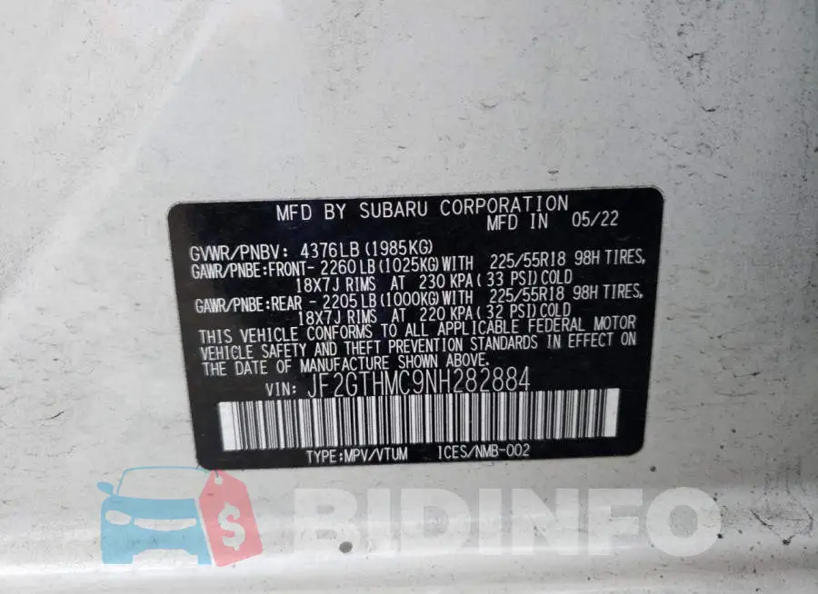 JF2GTHMC9NH282884 Photo# 12