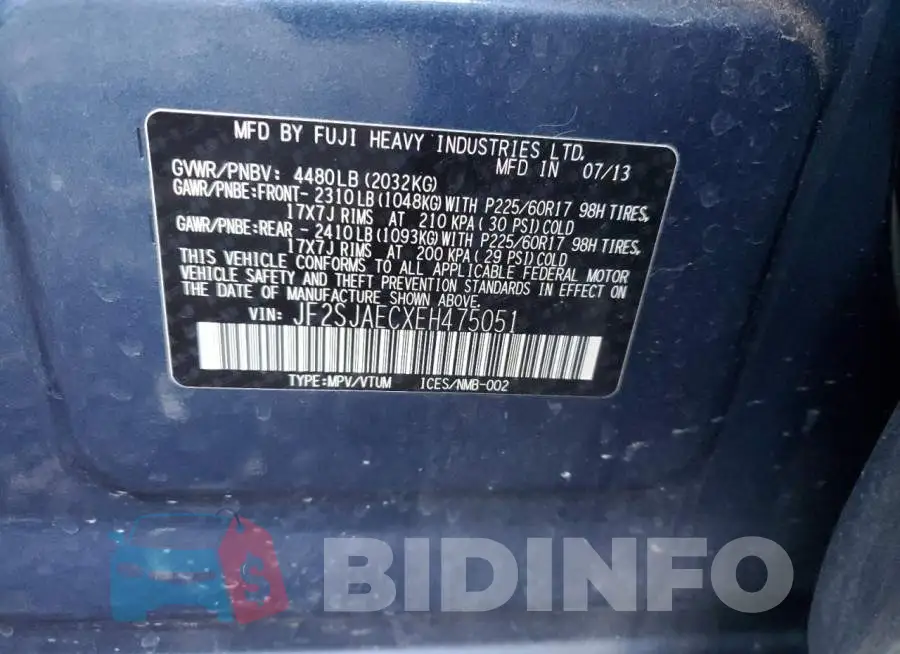JF2SJAECXEH475051 Photo# 12