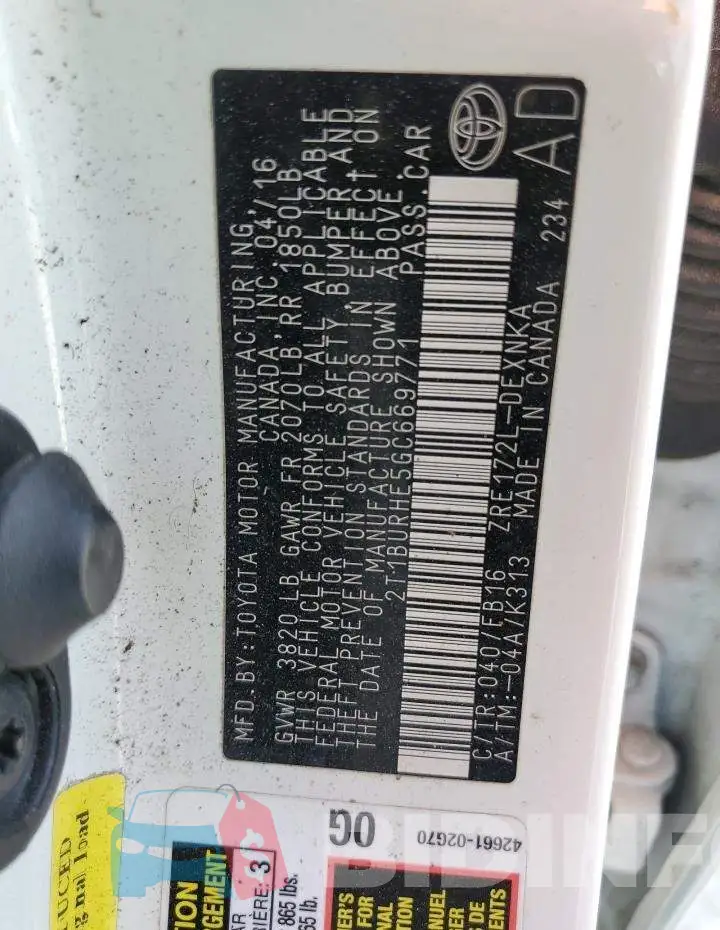 2T1BURHE5GC669771 Photo# 12