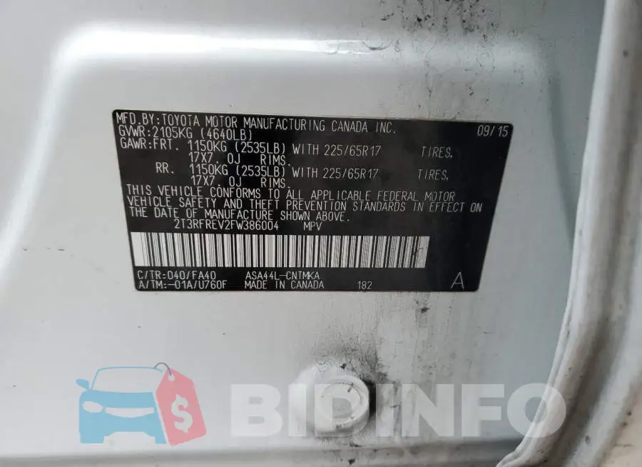 2T3RFREV2FW386004 Photo# 13