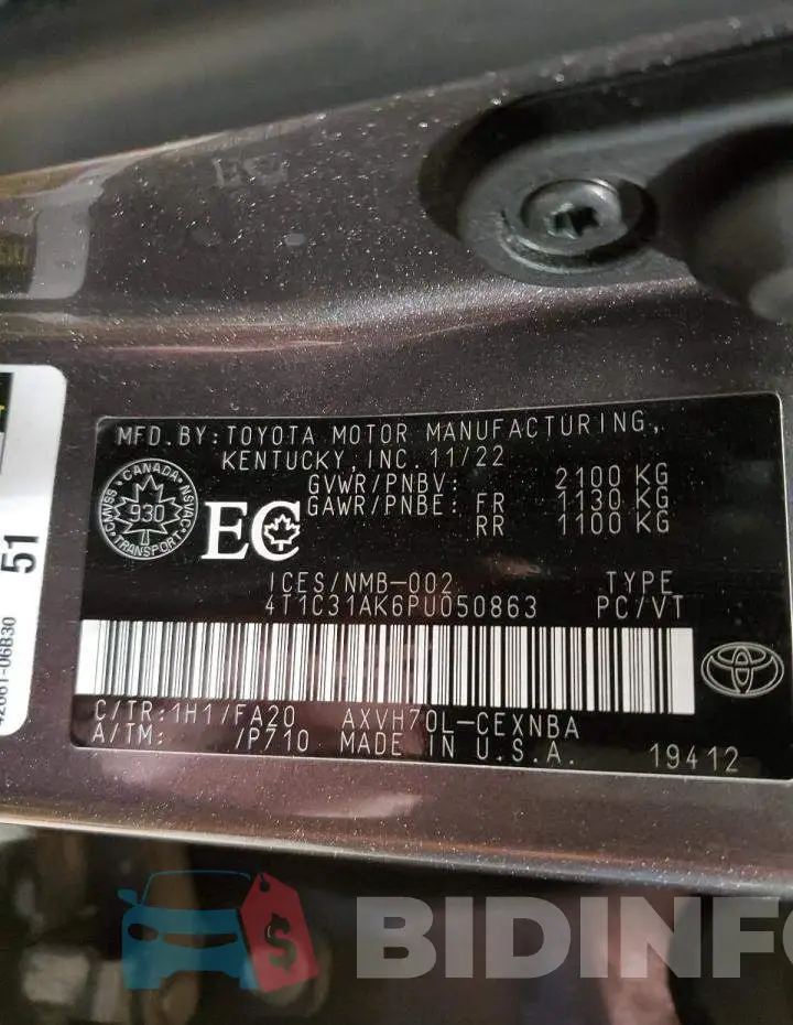 4T1C31AK6PU050863 Photo# 12