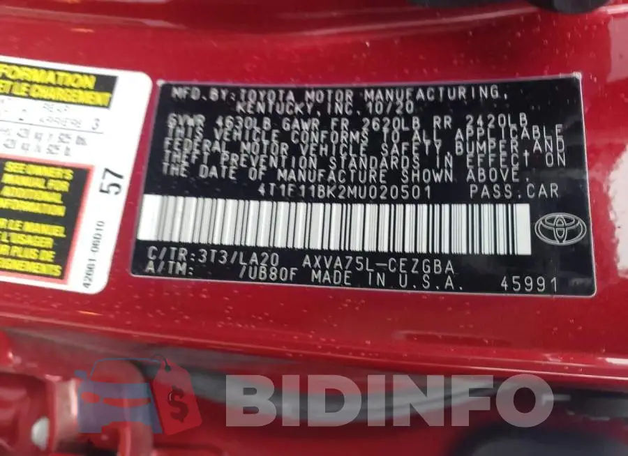 4T1F11BK2MU020501 Photo# 12