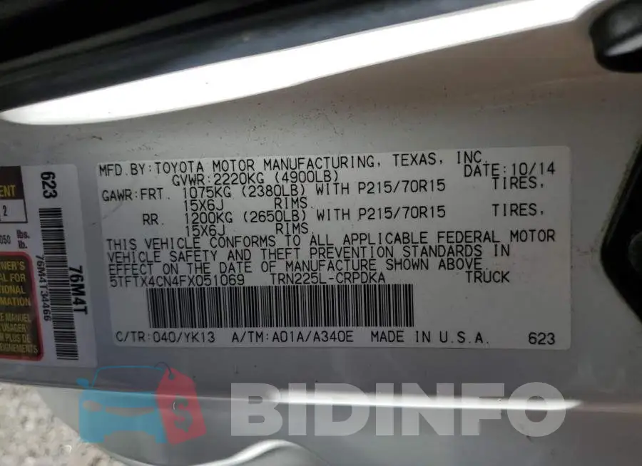 5TFTX4CN4FX051069 Photo# 12