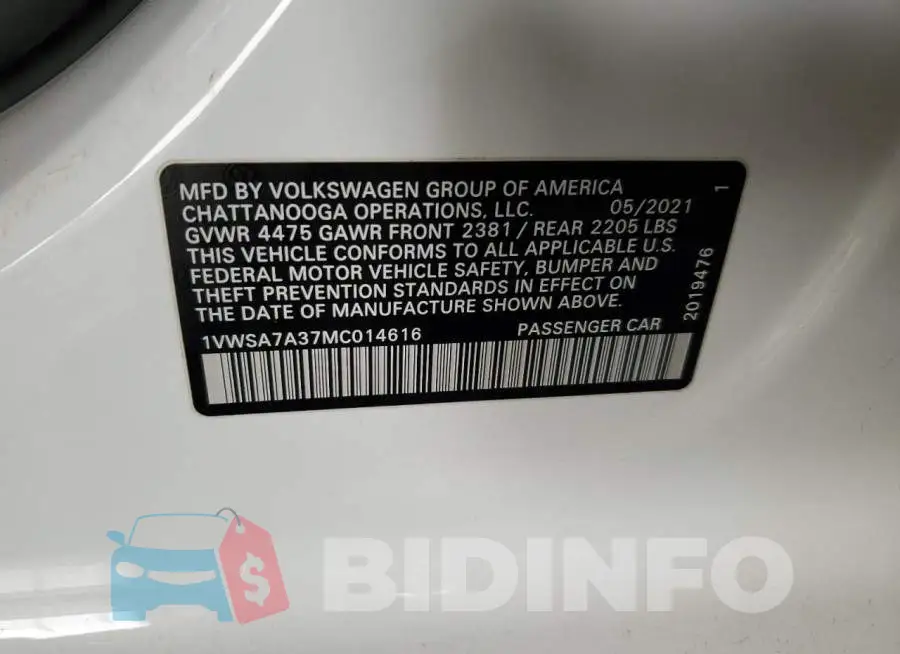 1VWSA7A37MC014616 Photo# 12