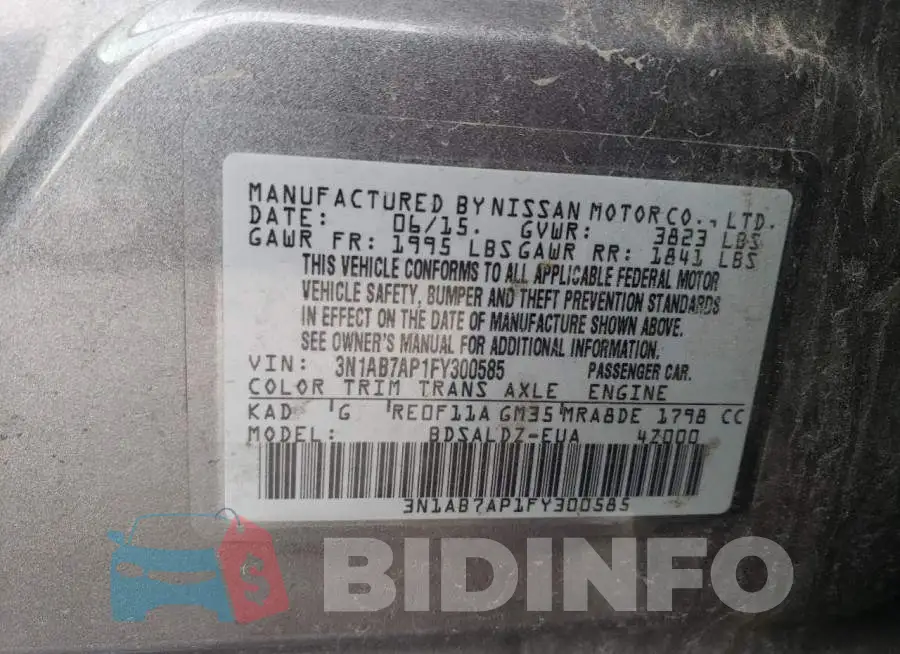 3N1AB7AP1FY300585 Photo# 12