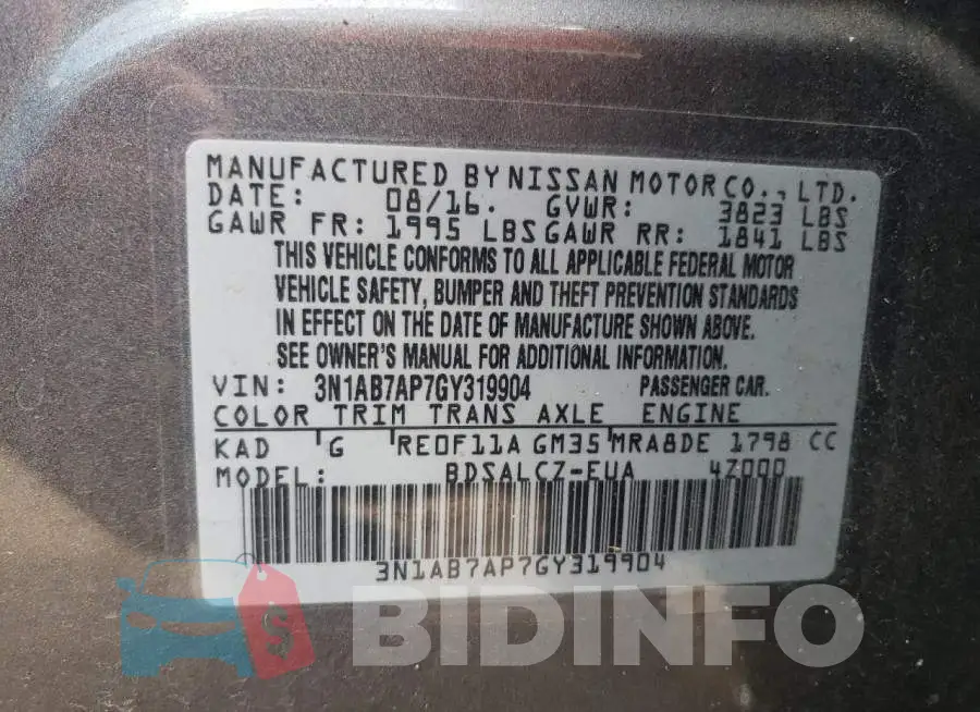 3N1AB7AP7GY319904 Photo# 12