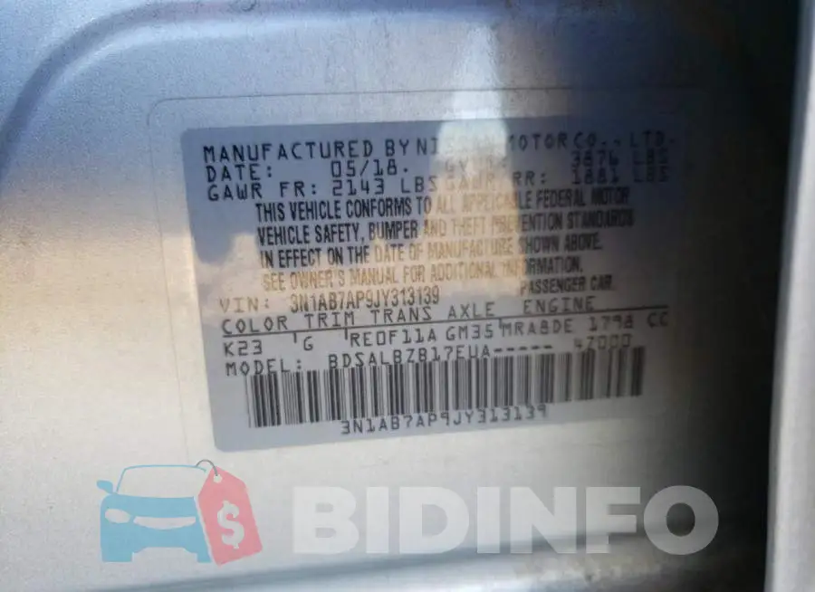 3N1AB7AP9JY313139 Photo# 13