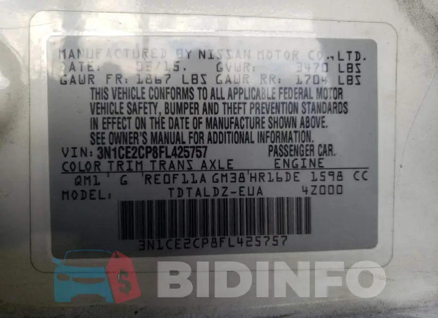 3N1CE2CP8FL425757 Photo# 12