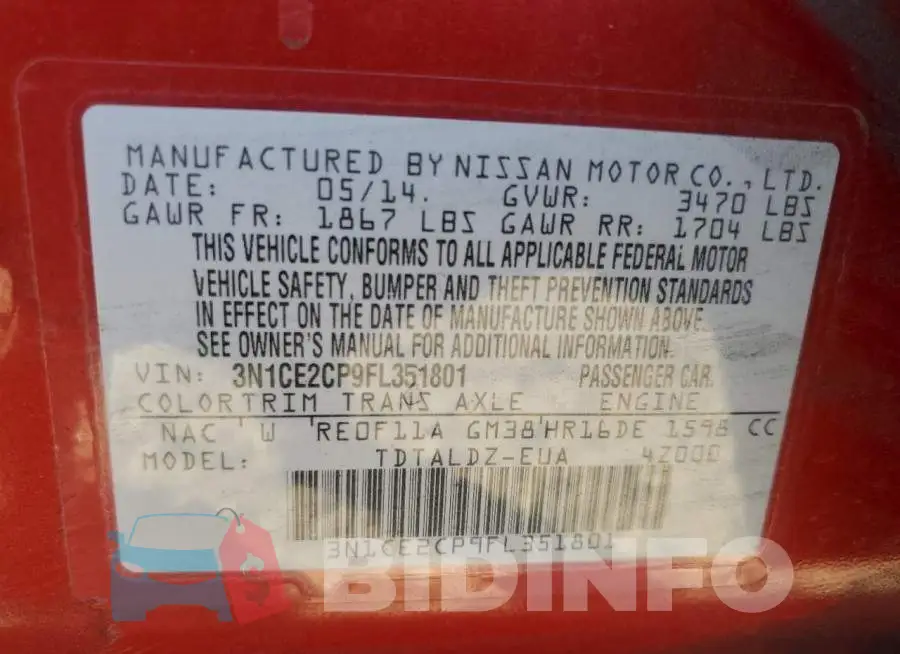 3N1CE2CP9FL351801 Photo# 13