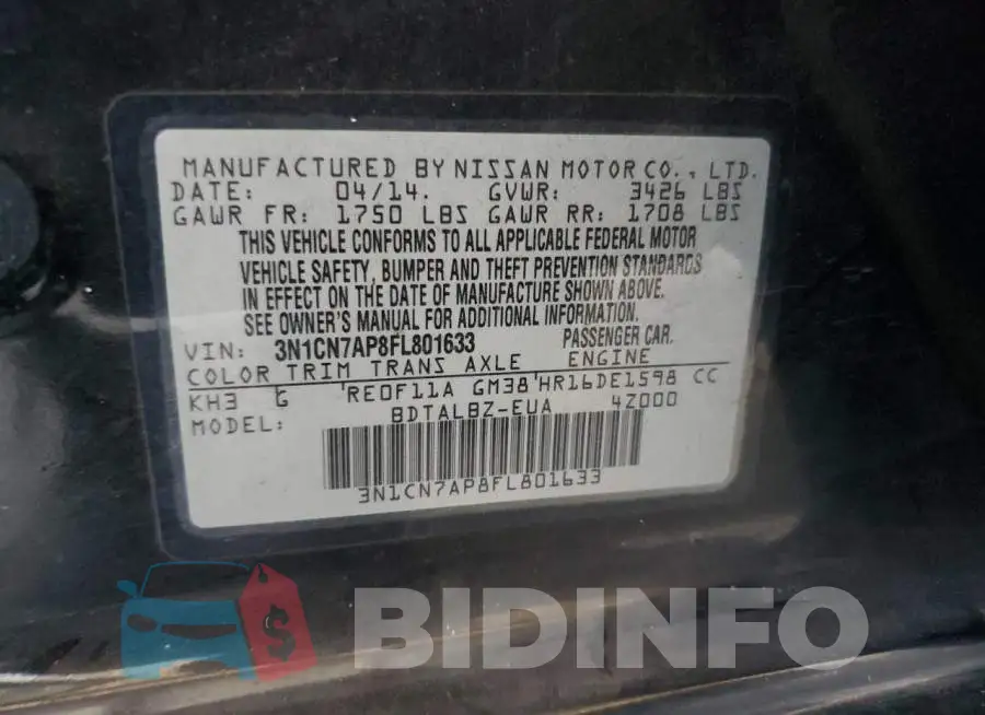 3N1CN7AP8FL801633 Photo# 12