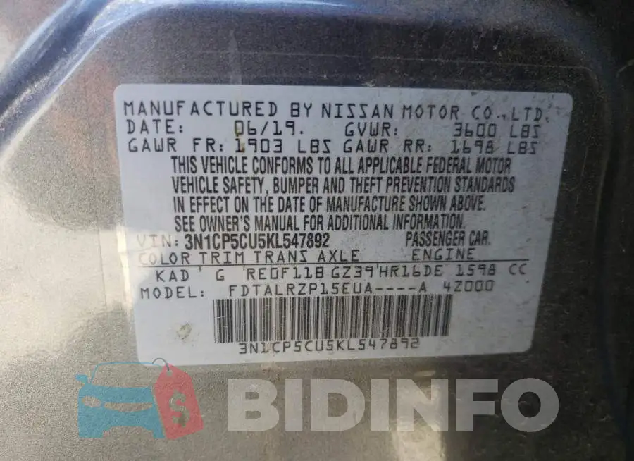 3N1CP5CU5KL547892 Photo# 14