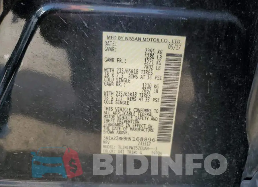 5N1AZ2MH9HN168896 Photo# 14
