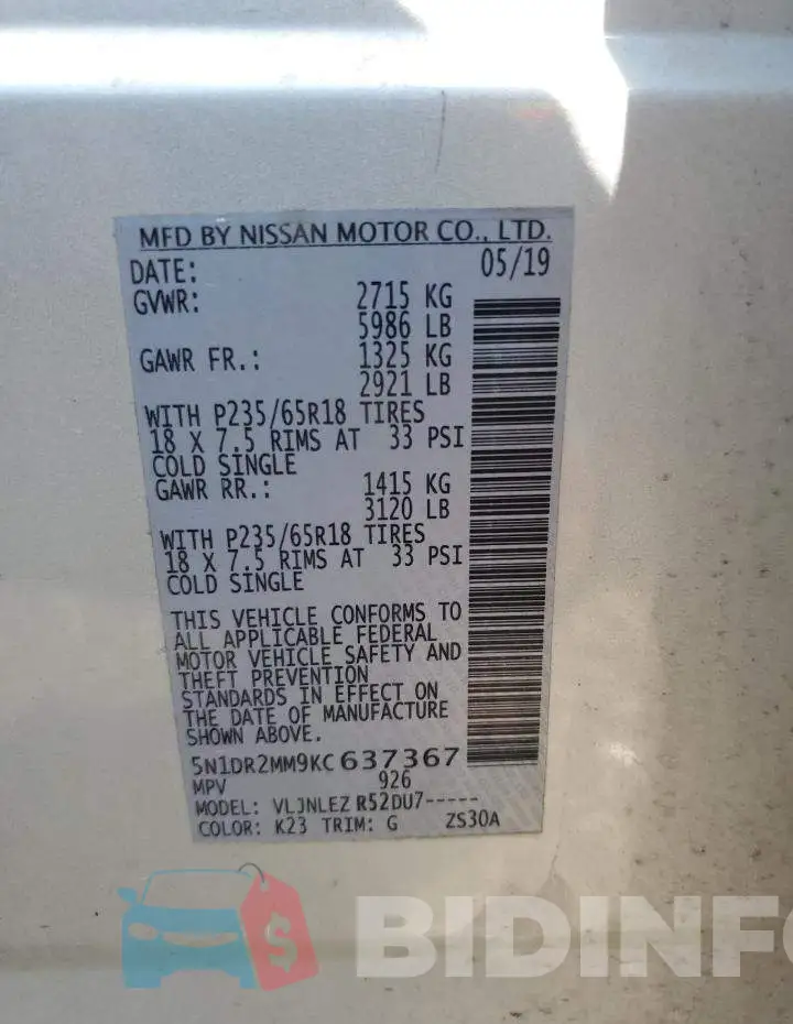 5N1DR2MM9KC637367 Photo# 13