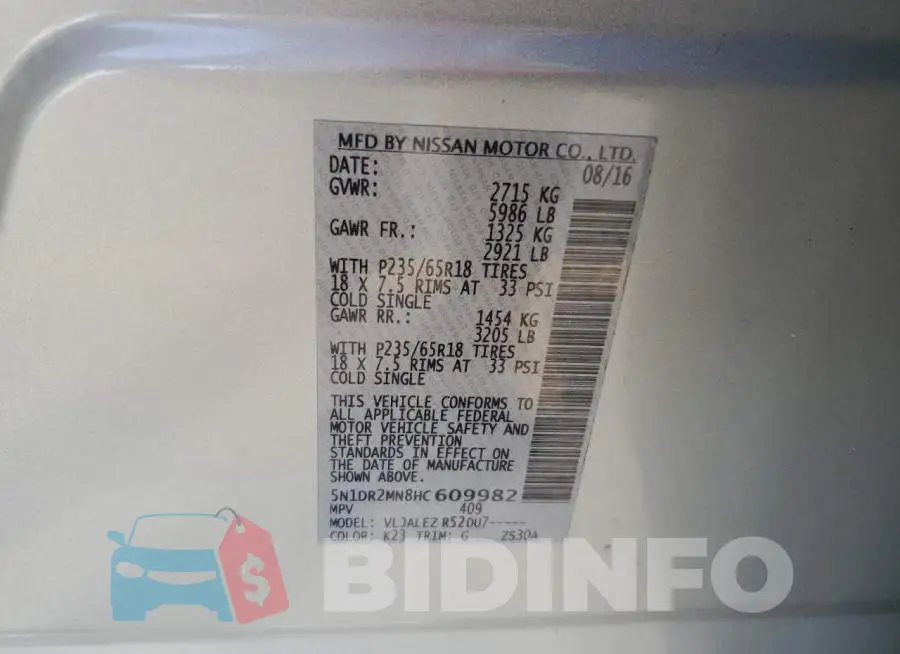 5N1DR2MN8HC609982 Photo# 13