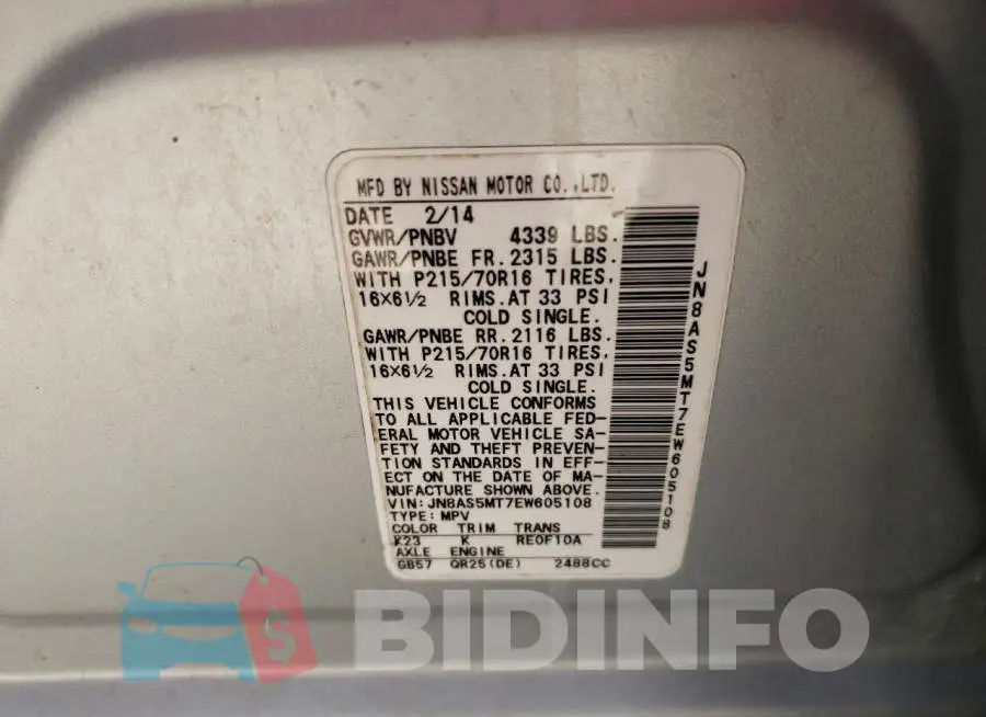 JN8AS5MT7EW605108 Photo# 13