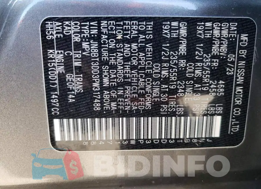 JN8BT3DD3PW317488 Photo# 14