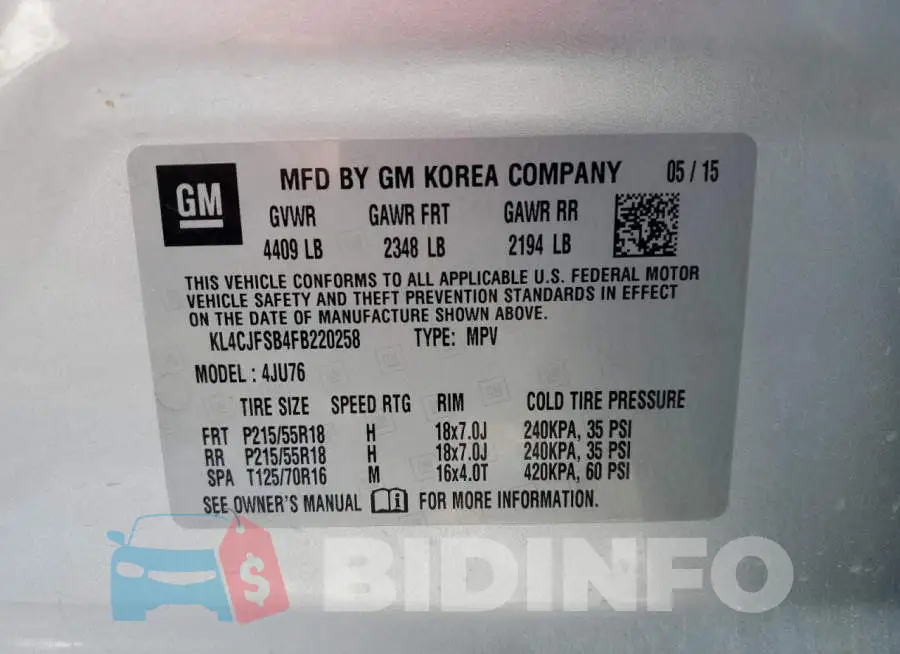 KL4CJFSB4FB220258 Photo# 13