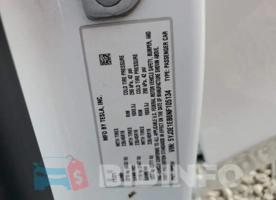 5YJ3E1EB8NF105134 Photo# 12
