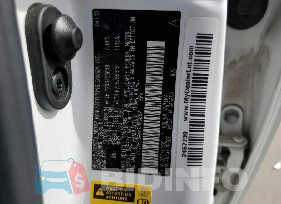 2T2ZK1BA4FC190862 Photo# 12
